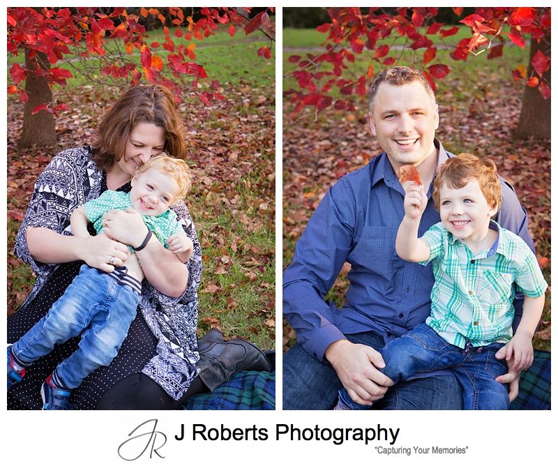 Autumn Family Portrait Photography Sydney Echo Point Roseville with Lots of colourful Leaves